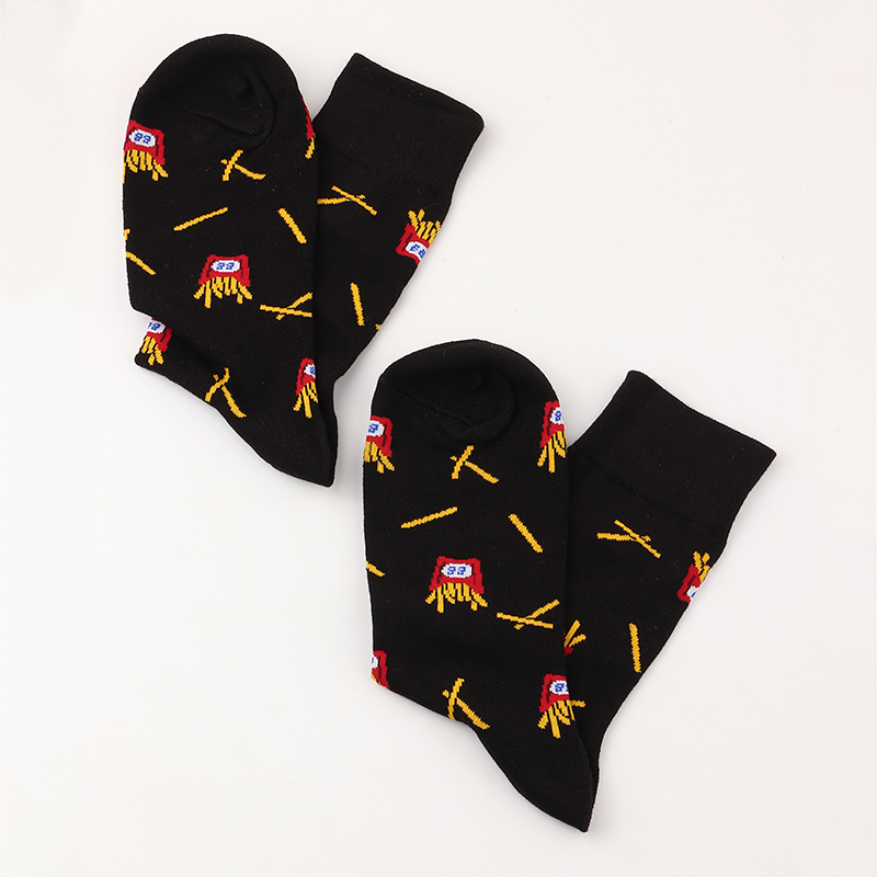 Print Mid-length Black Fries Socks display picture 4