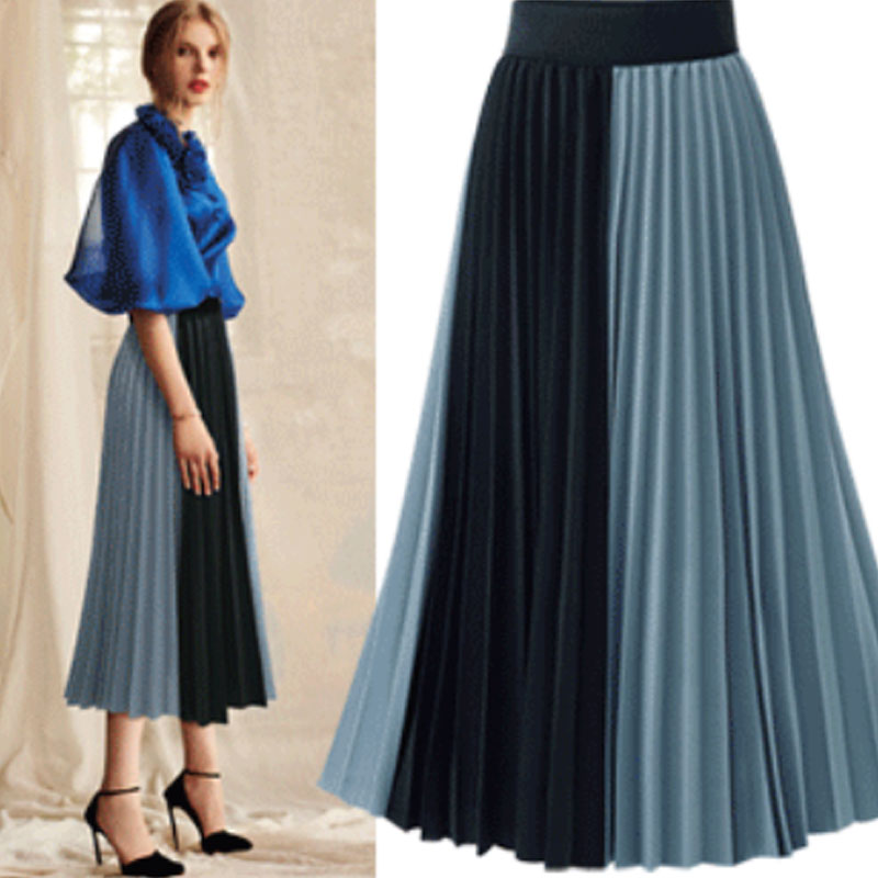 Chiffon Color Matching Pleated Skirt Fold Stitching Chiffon Skirt Skirt display picture 2