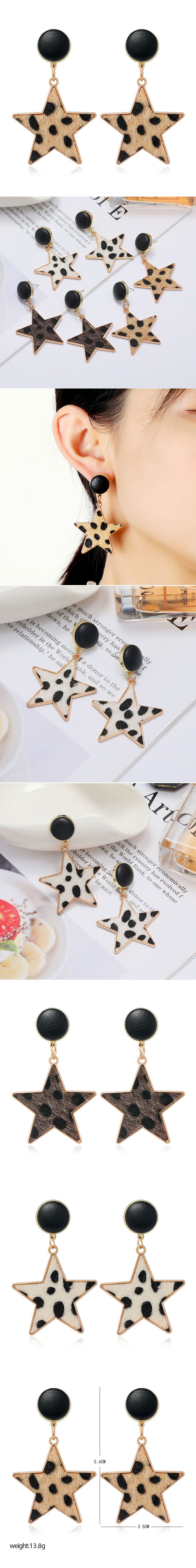 Fashion Metal Five-pointed Star Leopard Pattern Earrings display picture 1