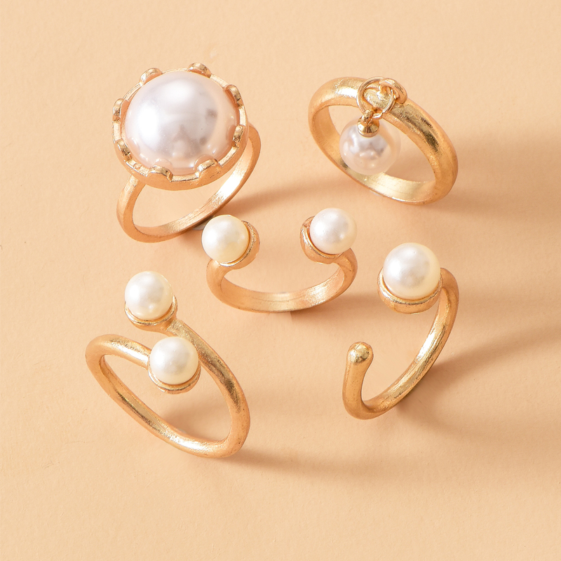 Fashion Gold-plated Pearl Ring Set display picture 3