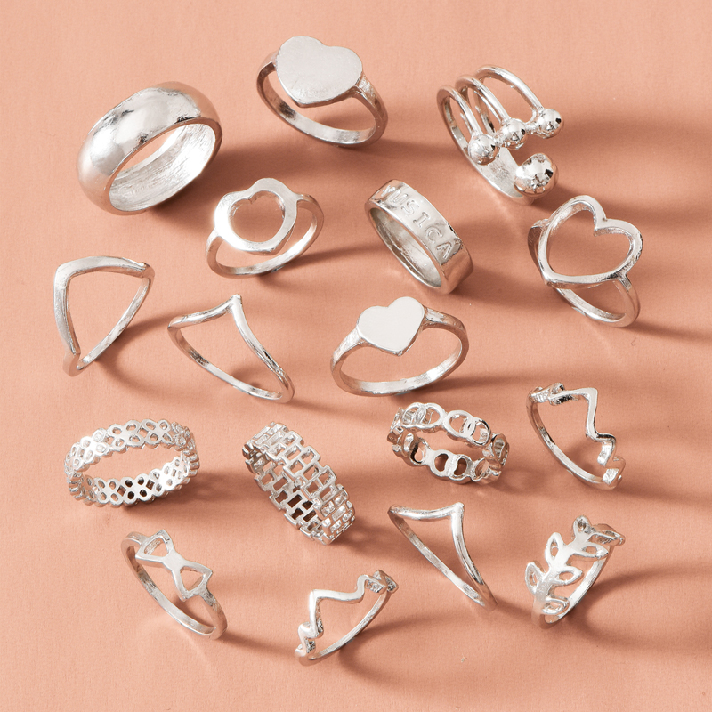 Fashion Love Leaf Ring 17-piece Set display picture 2