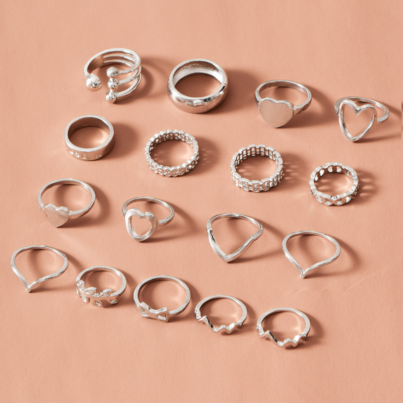 Fashion Love Leaf Ring 17-piece Set display picture 3