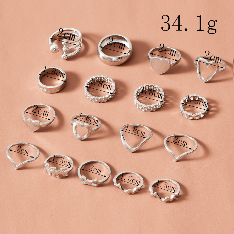 Fashion Love Leaf Ring 17-piece Set display picture 4