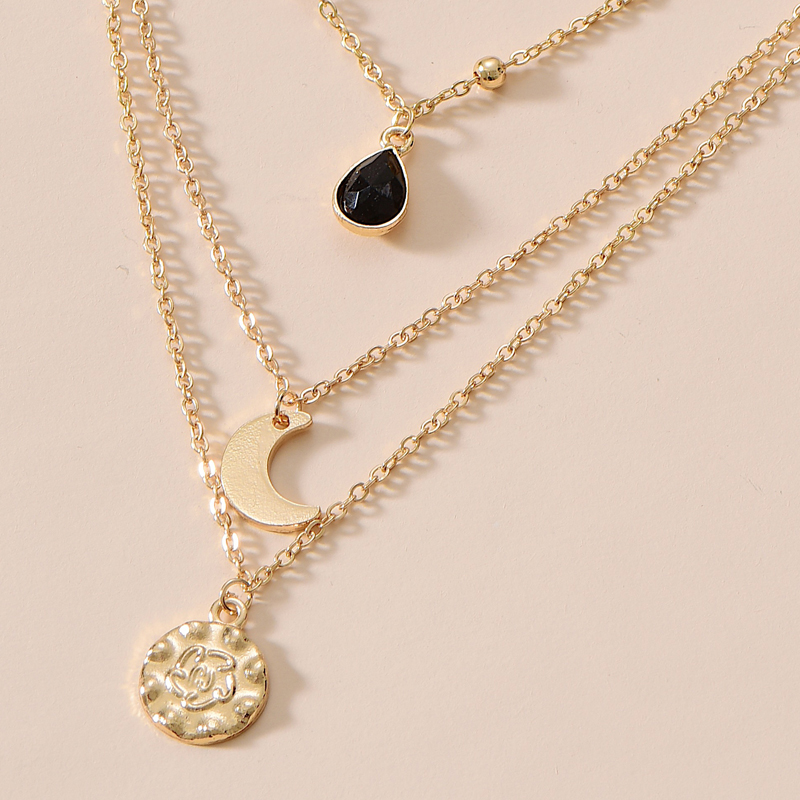 New Water Drop Moon Three-layer Necklace display picture 3
