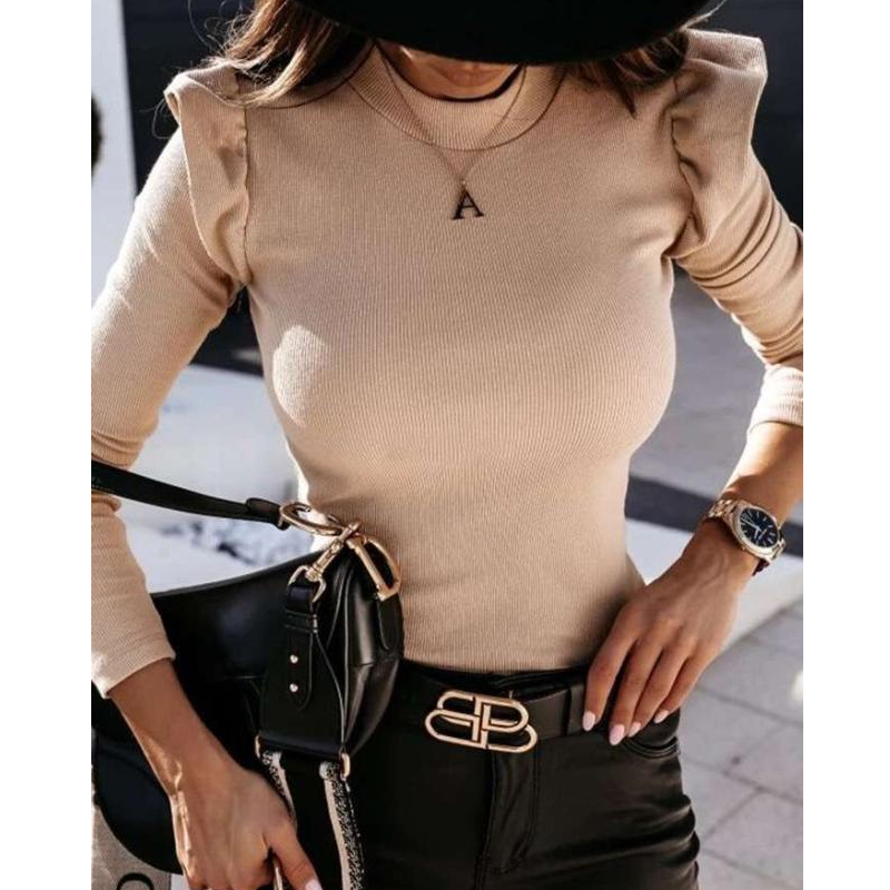 New Women&#39;s Semi-high Round Neck Solid Color Long-sleeved Sweater With Wooden Ears display picture 3