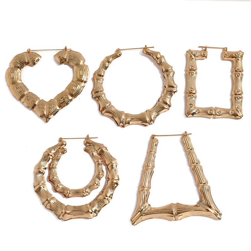 Large Bamboo-shaped Exaggerated Golden Circle Punk Hip-hop Earrings display picture 1
