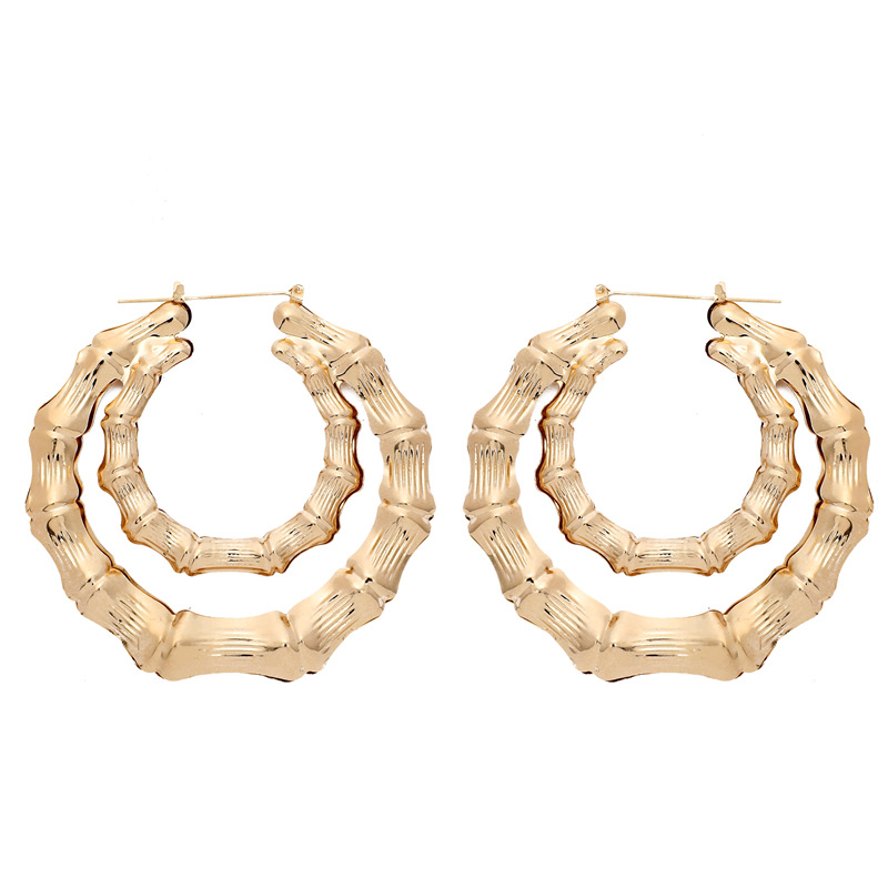 Large Bamboo-shaped Exaggerated Golden Circle Punk Hip-hop Earrings display picture 5