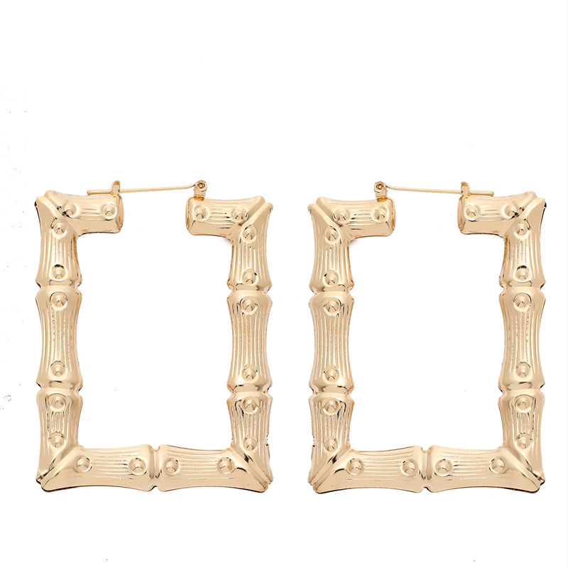 Large Bamboo-shaped Exaggerated Golden Circle Punk Hip-hop Earrings display picture 7