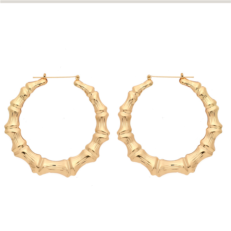 Large Bamboo-shaped Exaggerated Golden Circle Punk Hip-hop Earrings display picture 8