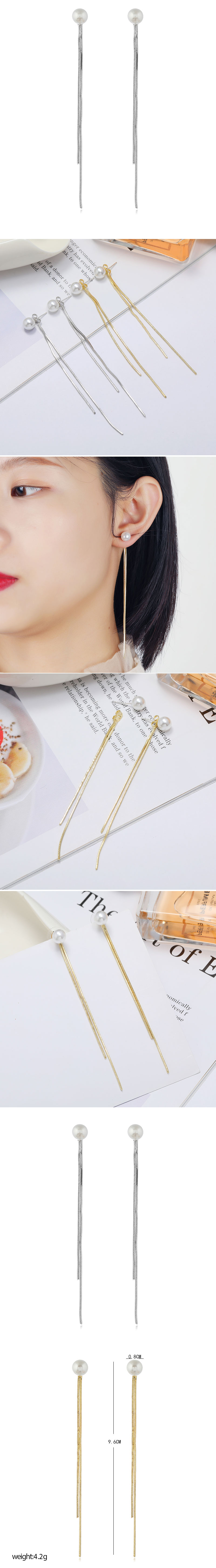 Korean New Fashion Simple Pearl Tassel Earrings For Women Hot-selling Wholesale display picture 1