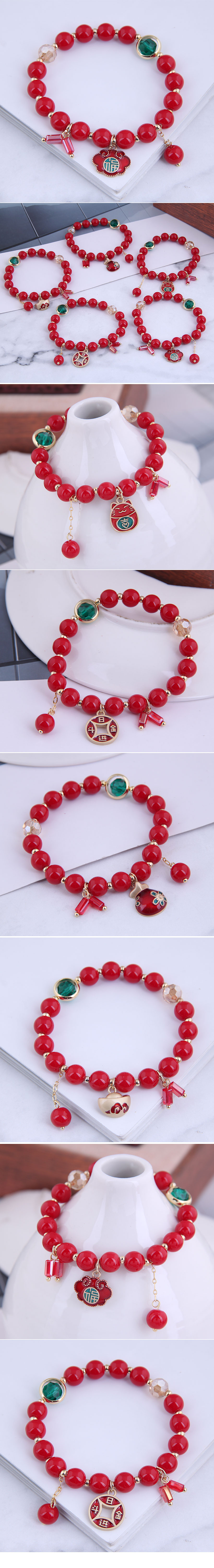 Korean Fashion Sweet  Red Bead Bracelet display picture 1