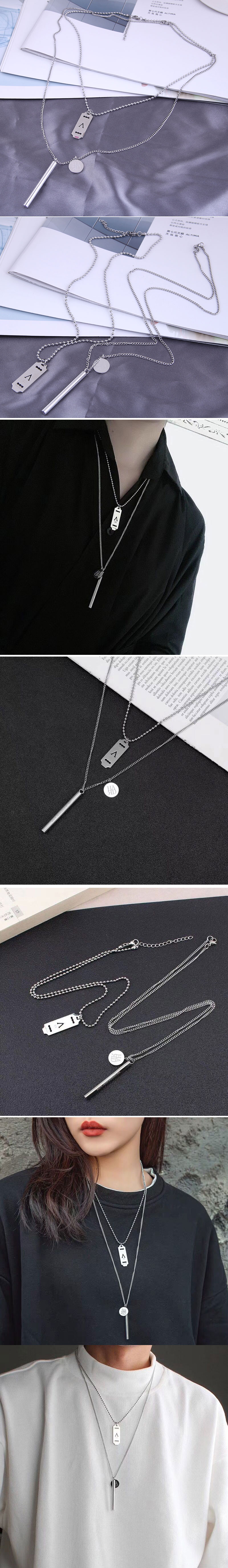 Fashion Steel Hip-hop Simple Column Double-layer Necklace display picture 1