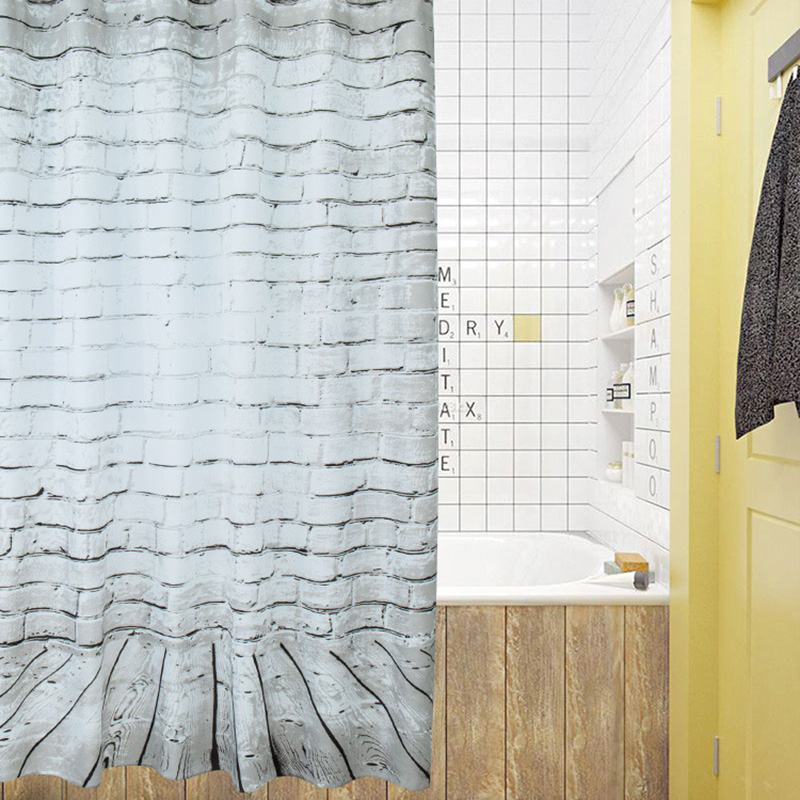 Polyester Waterproof Shower  Gray Brick Wall Printing Shower Curtain display picture 2