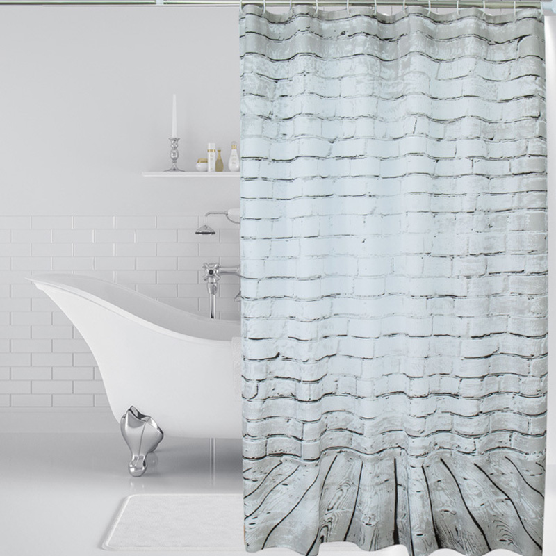 Polyester Waterproof Shower  Gray Brick Wall Printing Shower Curtain display picture 3