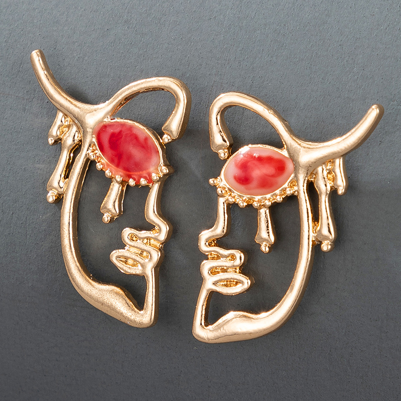 Retro Exaggerated Ruby Epoxy Portrait Earrings display picture 1