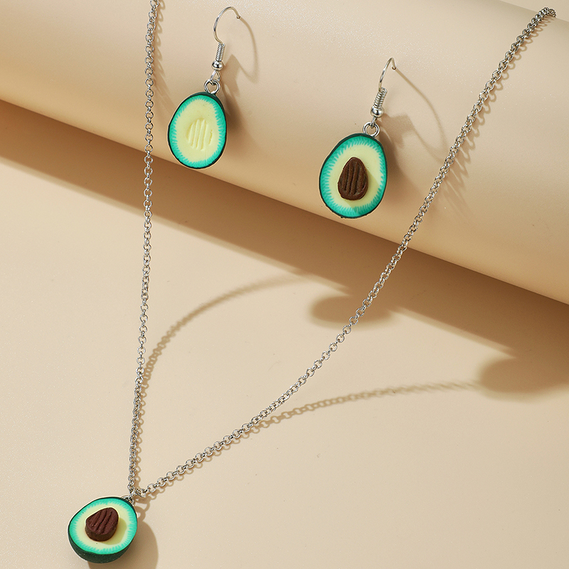 Korean Kawaii Avocado Earrings Pendant Necklace Set display picture 3