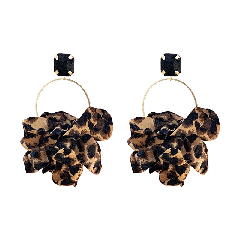 925 Silver Needle Leopard Print Earrings Exaggerated Big Earrings Fabric Earrings display picture 6