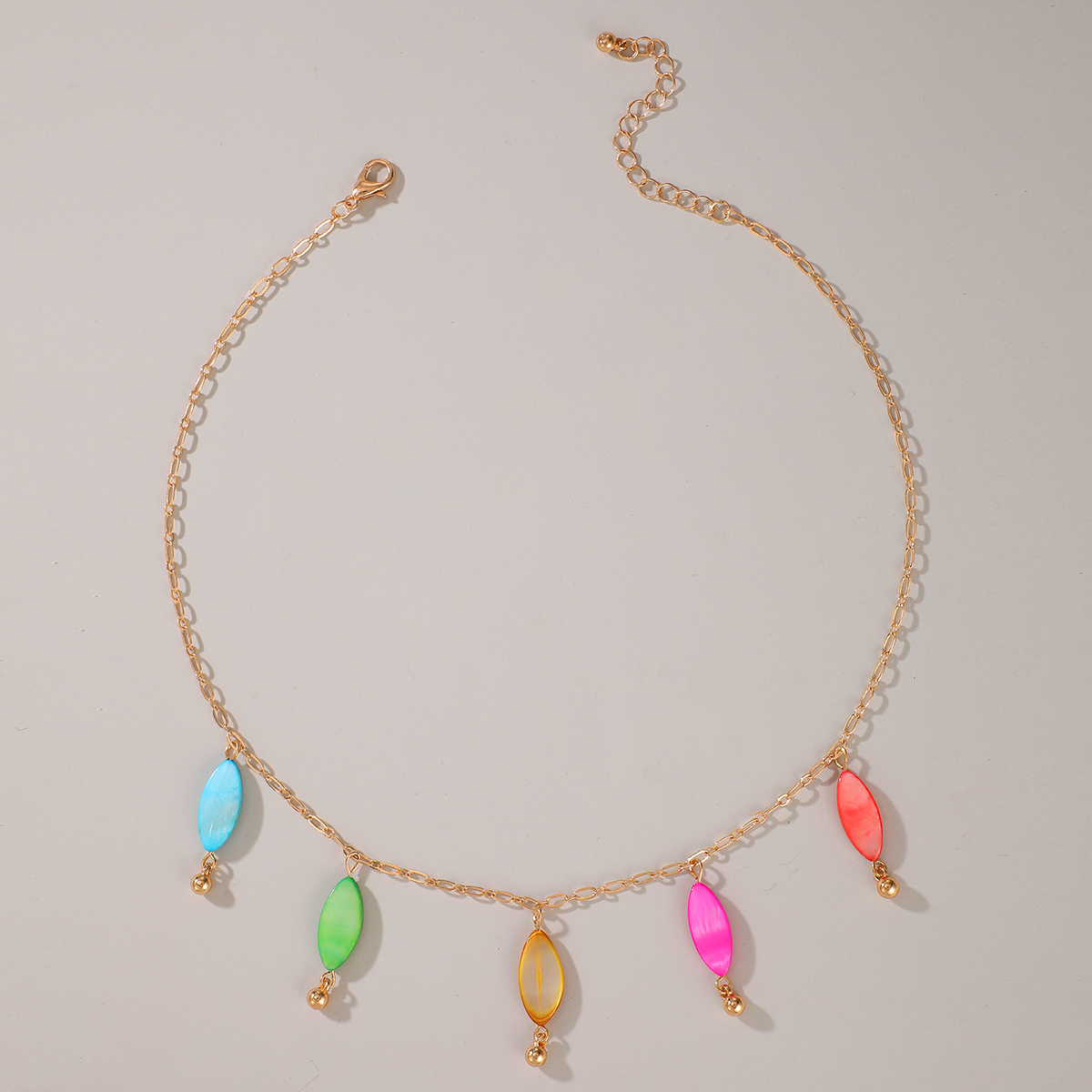 Bohemia Style Colorful Leaf Pendant Necklace Macaron Drop Clavicle Chain display picture 4