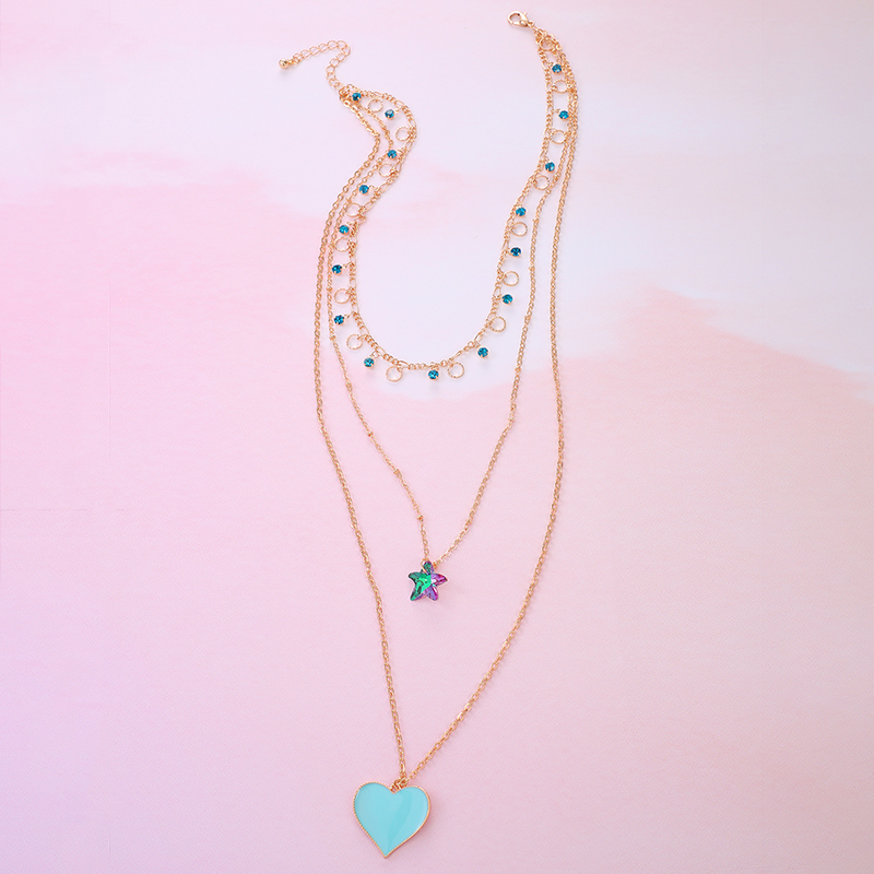 Collier Diamant Bleu Pentagramme En Forme De Cœur Avec Pompon Bleu Étoile display picture 4