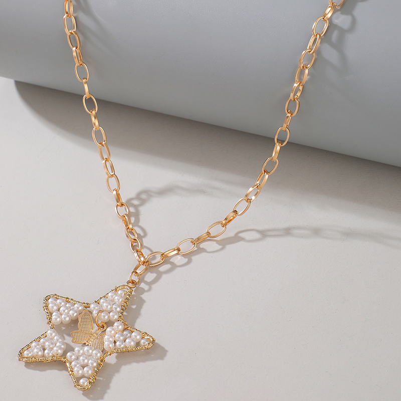 Fashion Butterfly Pearl Hollow Star Chain Necklace display picture 3