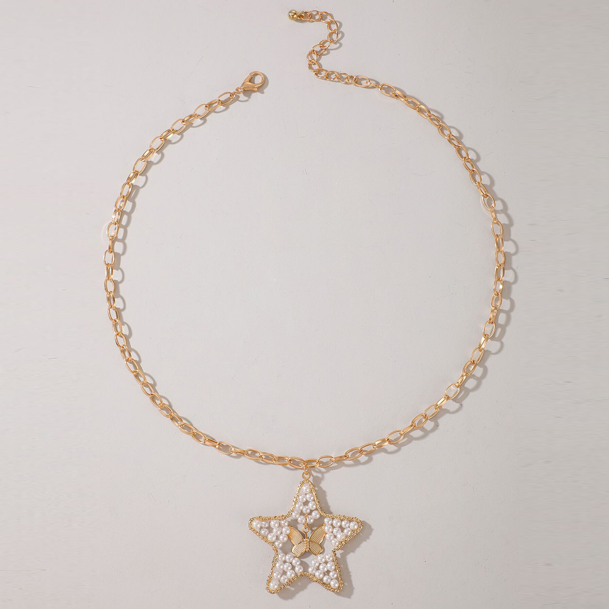 Fashion Butterfly Pearl Hollow Star Chain Necklace display picture 6