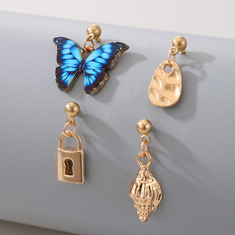 Blue Butterfly Fashion Lock Earrings display picture 1