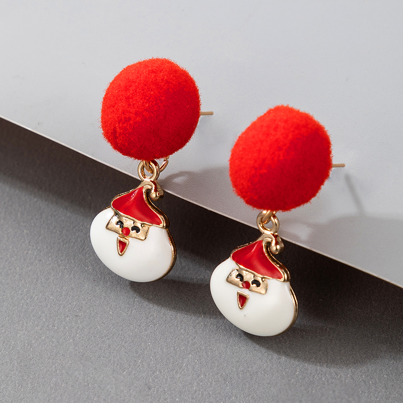 Cute Christmas Red Pompom Earrings display picture 1