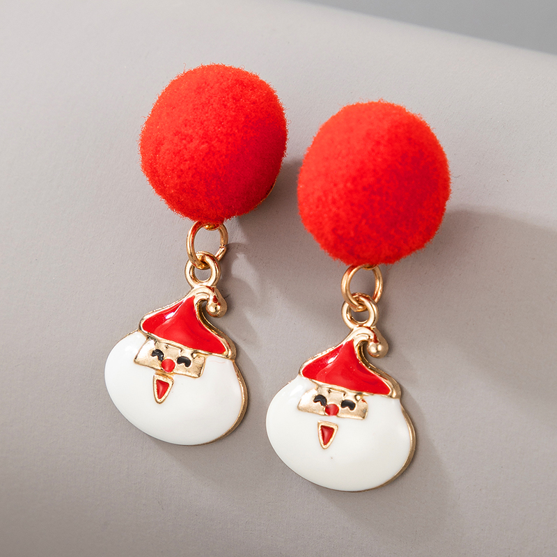 Cute Christmas Red Pompom Earrings display picture 3