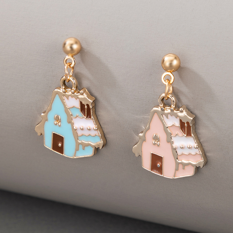 Cute Christmas House Pendant Earrings display picture 2