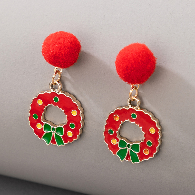 Christmas Series Alloy Wreath Earrings display picture 2