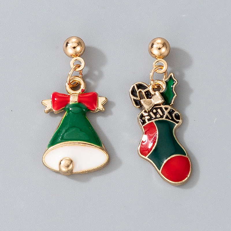 Cute Alloy Diamond Christmas Bells Socks Earrings display picture 1