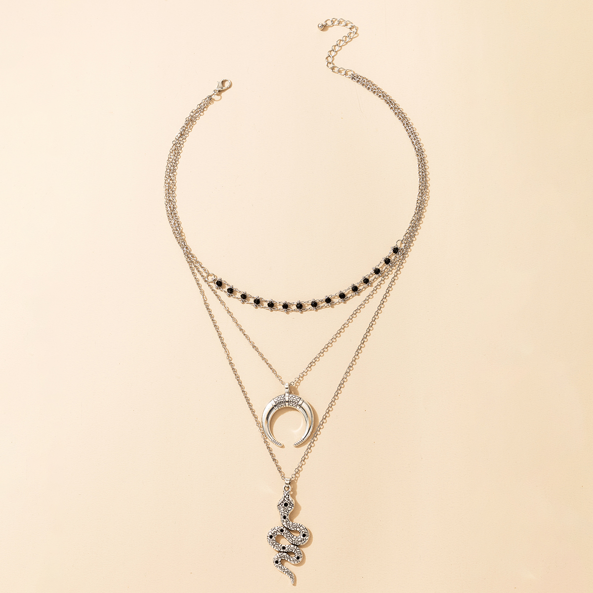 Fashion Retro Crescent Snake-shaped Diamond Pendant Retro Necklace display picture 3