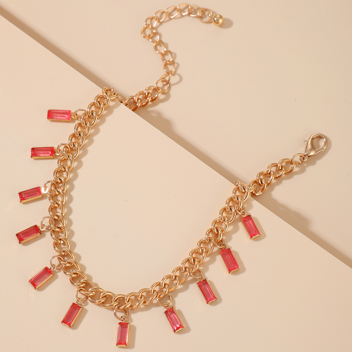Fashion Red Gemstone Pendant Anklet display picture 3
