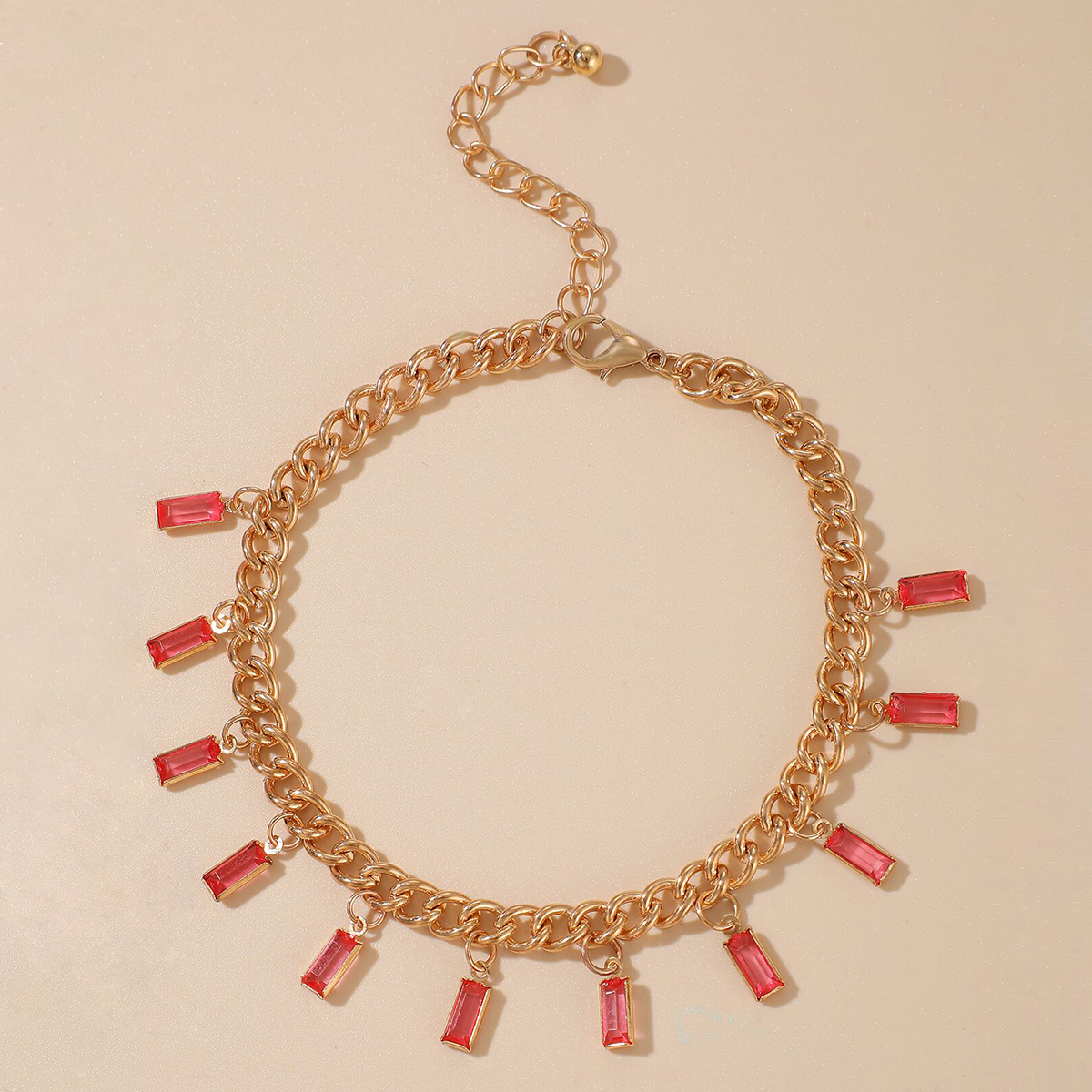 Fashion Red Gemstone Pendant Anklet display picture 5