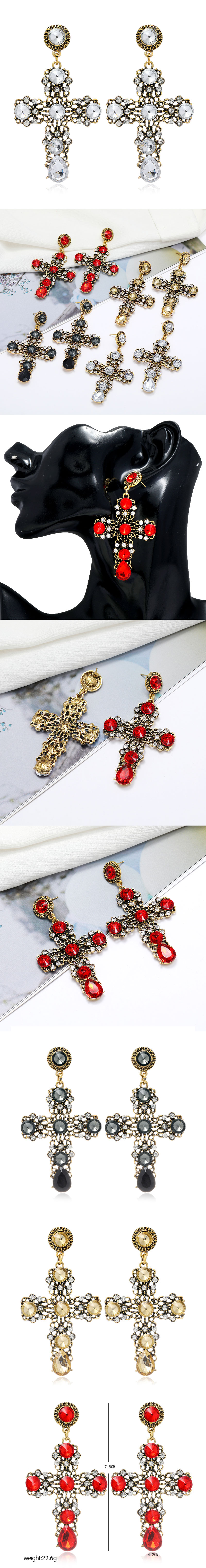 Fashion Concise Cross Gemstone Earrings display picture 1