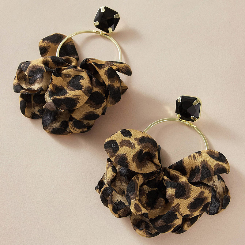 Aretes De Tela En Forma De Abanico Con Círculo De Tela Con Estampado De Leopardo Retro display picture 2