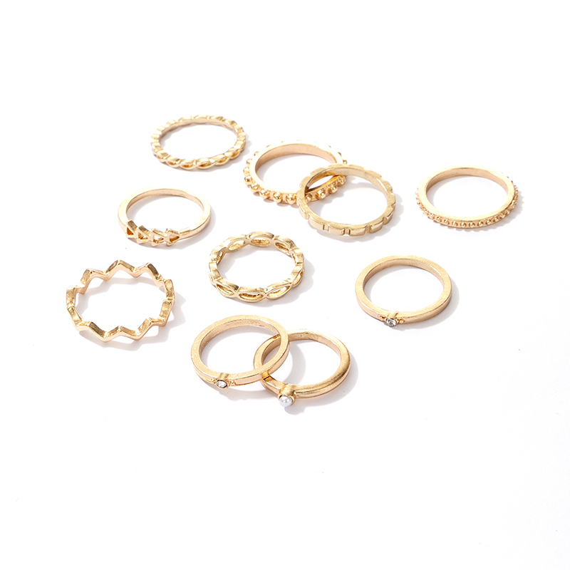 New Fashion  Diamond And Pearl Hollow 9-piece Ring display picture 5