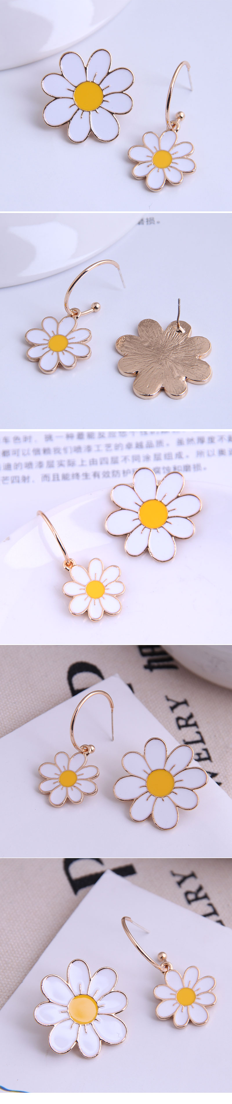 Korean Fashion  Daisy  Asymmetrical Stud Earrings display picture 1