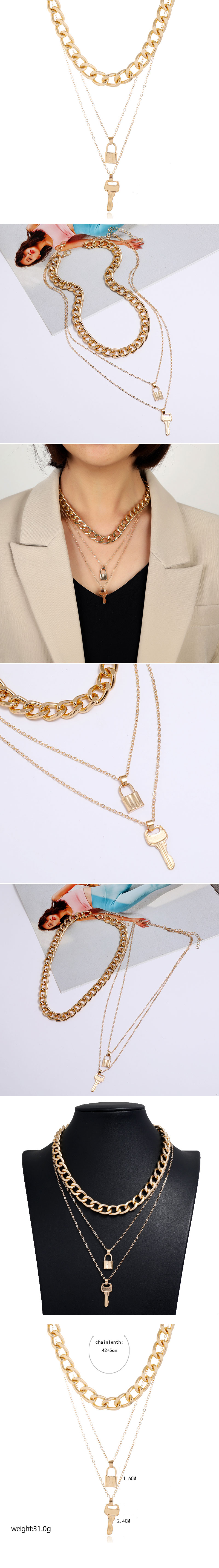 Fashion Metal Simple Key Lock Metal Multilayer Necklace display picture 1
