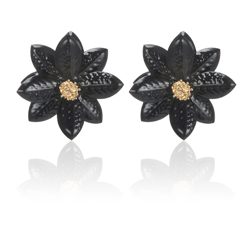 New Fashion Three-dimensional Acrylic Flower Petal Girl Black Earrings display picture 2