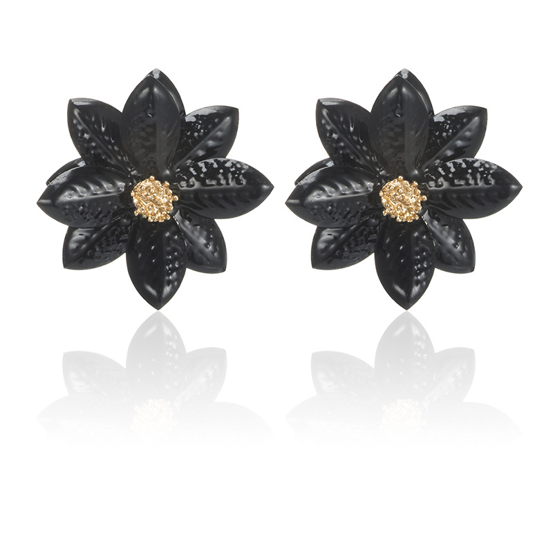 Nouvelle Mode Tridimensionnelle Acrylique Fleur Pétale Fille Boucles D&#39;oreilles Noires display picture 2