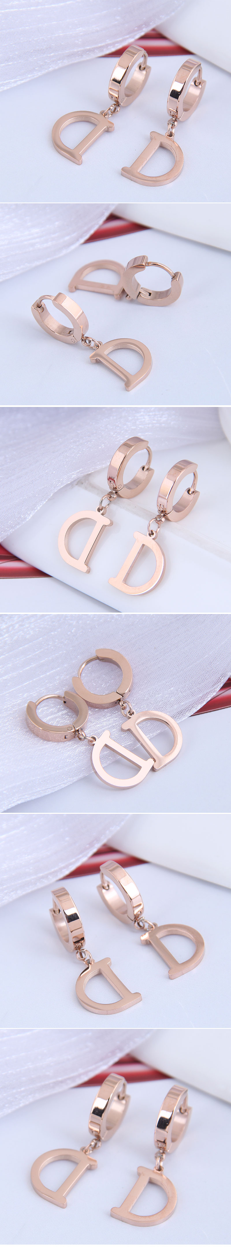 Korean Fashion Titanium Steel Simple D Letter Earrings display picture 1