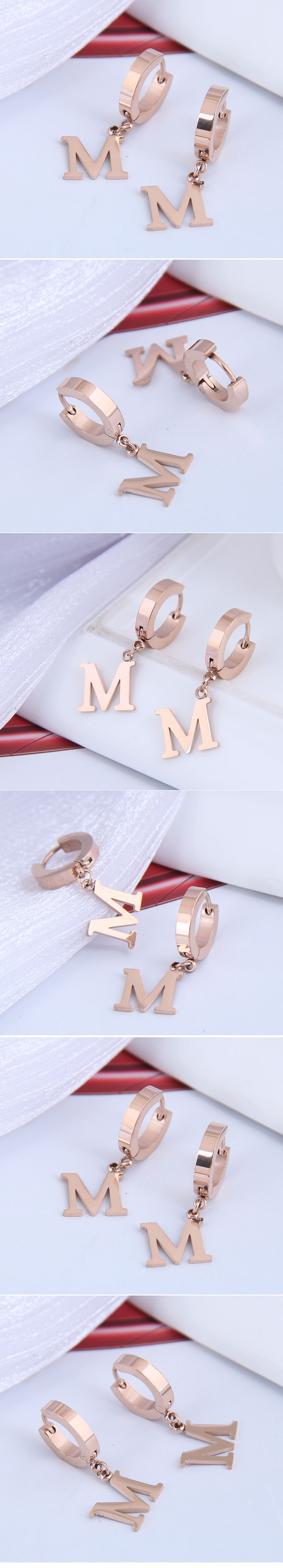 Korean Fashion Titanium Steel Simple M Letter Earrings display picture 1