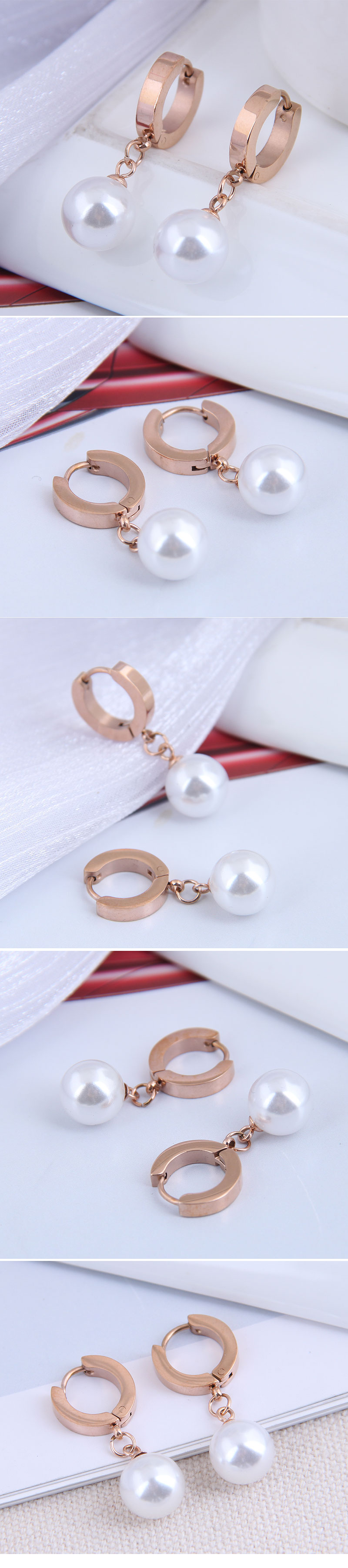 Korean Fashion Titanium Steel Simple Pearl Earrings display picture 1
