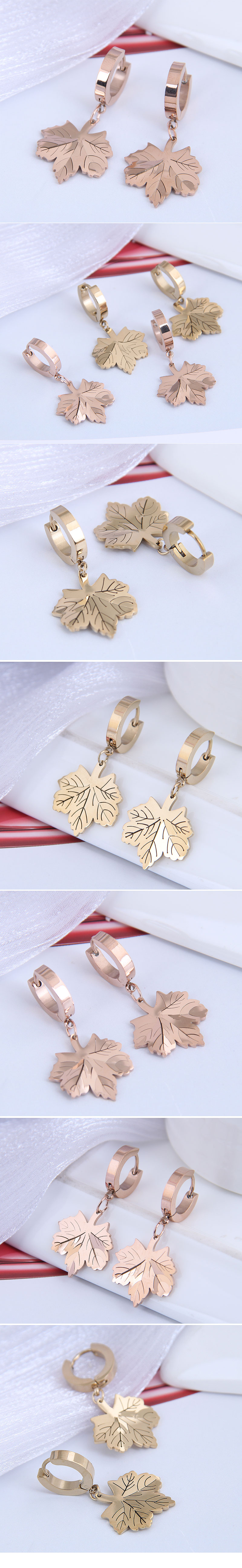 Korean Fashion Titanium Steel Simple Cute Maple Leaf Earrings display picture 1