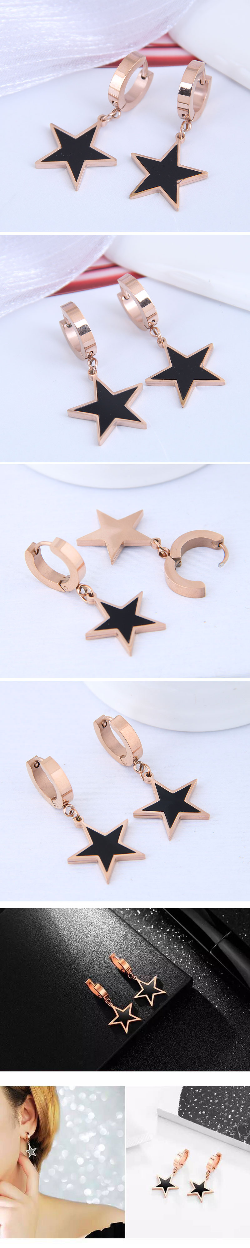 Korean Fashion Titanium Steel Simple Five-pointed Star Earrings display picture 1