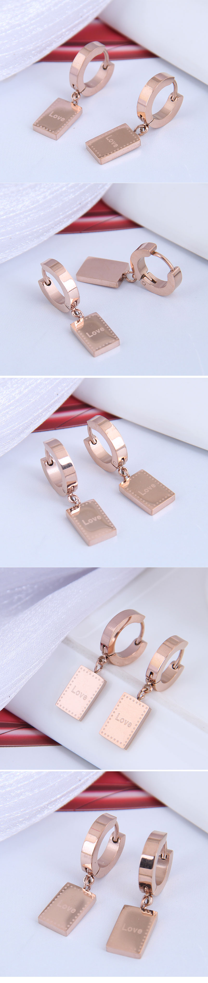 Korean Fashion Titanium Steel Simple Ol Square Earrings display picture 1