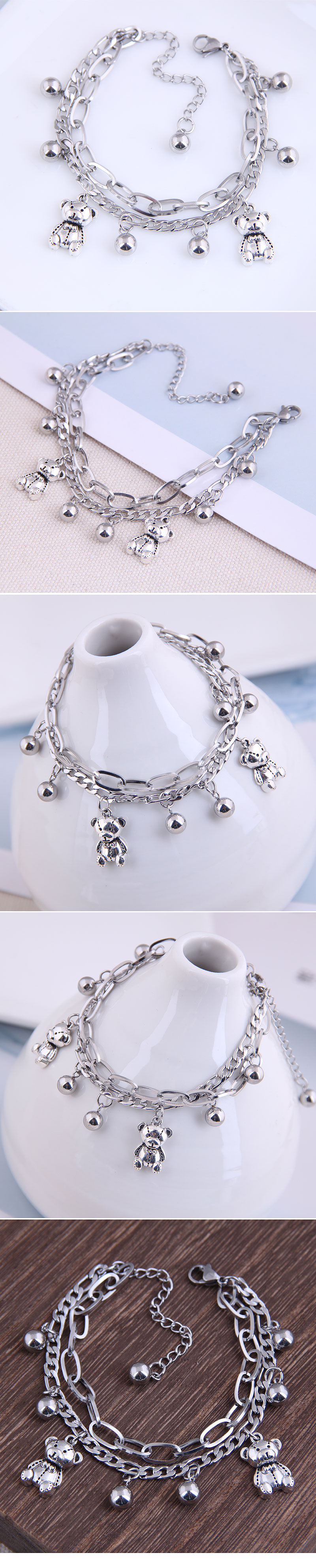 Fashion Hip-hop Simple Stainless Steel Bead Bear Bracelet display picture 1