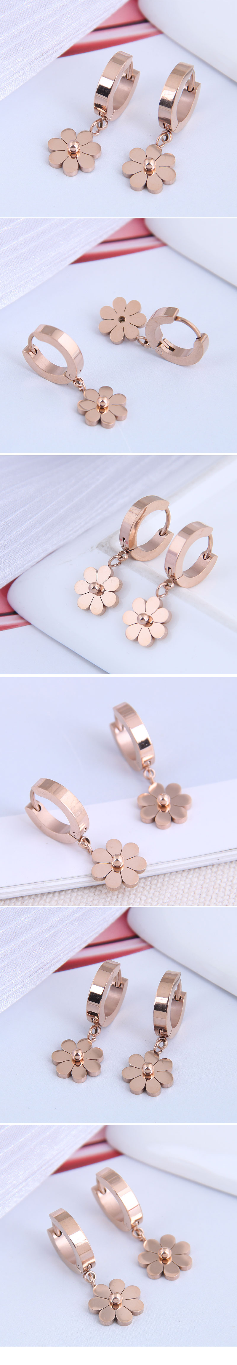 Simple Daisy Titanium Steel Earrings display picture 1