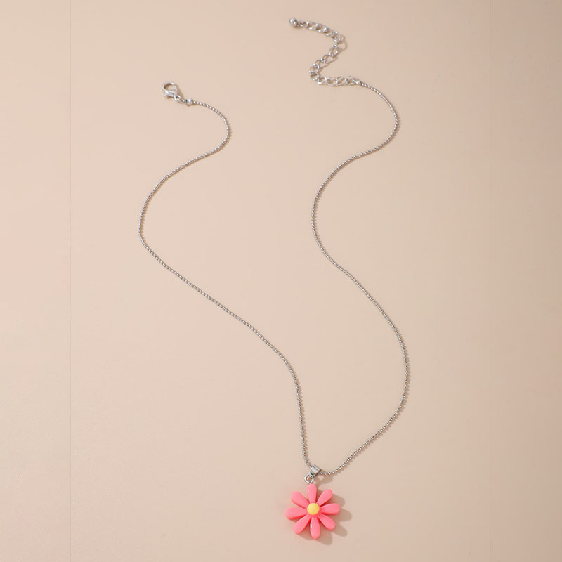 New Korean Pink Flower Pendant Necklace display picture 2